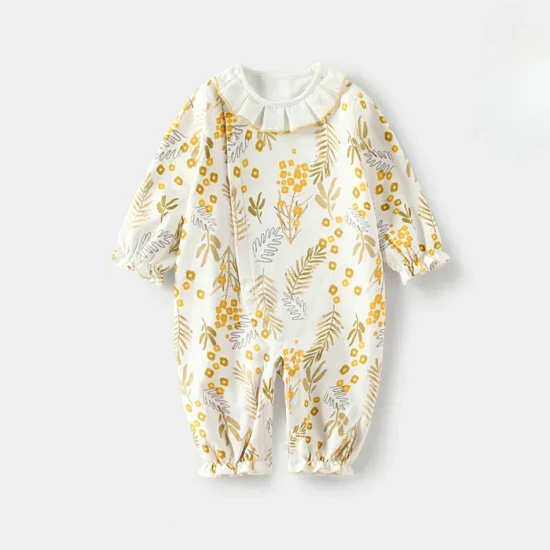 100% Cotton Long Sleeve Floral Romper - Asiatic Apple - Bodyfeu