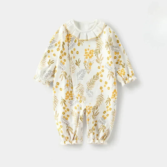 100% Cotton Long Sleeve Floral Romper - Asiatic Apple - Bodyfeu