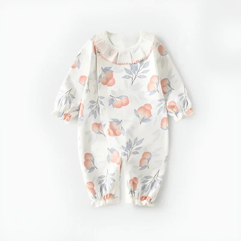 100% Cotton Long Sleeve Floral Romper - Asiatic Apple - Bodyfeu