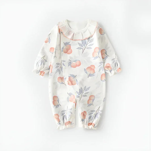 100% Cotton Long Sleeve Floral Romper - Asiatic Apple - Bodyfeu