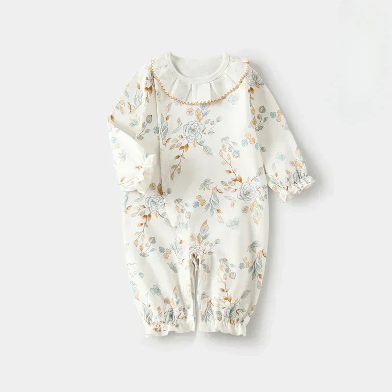 100% Cotton Long Sleeve Floral Romper - Asiatic Apple - Bodyfeu