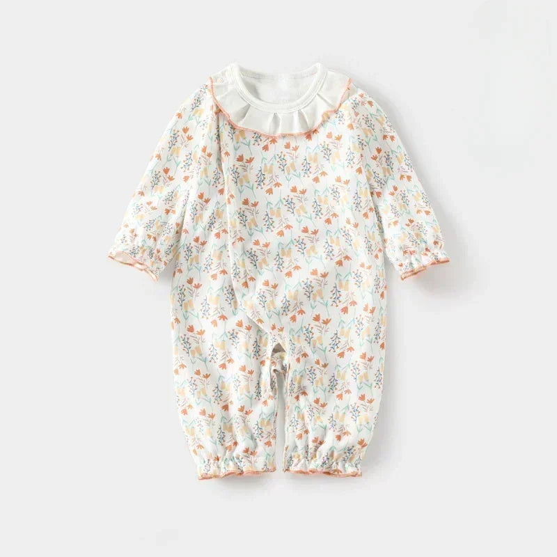 100% Cotton Long Sleeve Floral Romper - Asiatic Apple - Bodyfeu