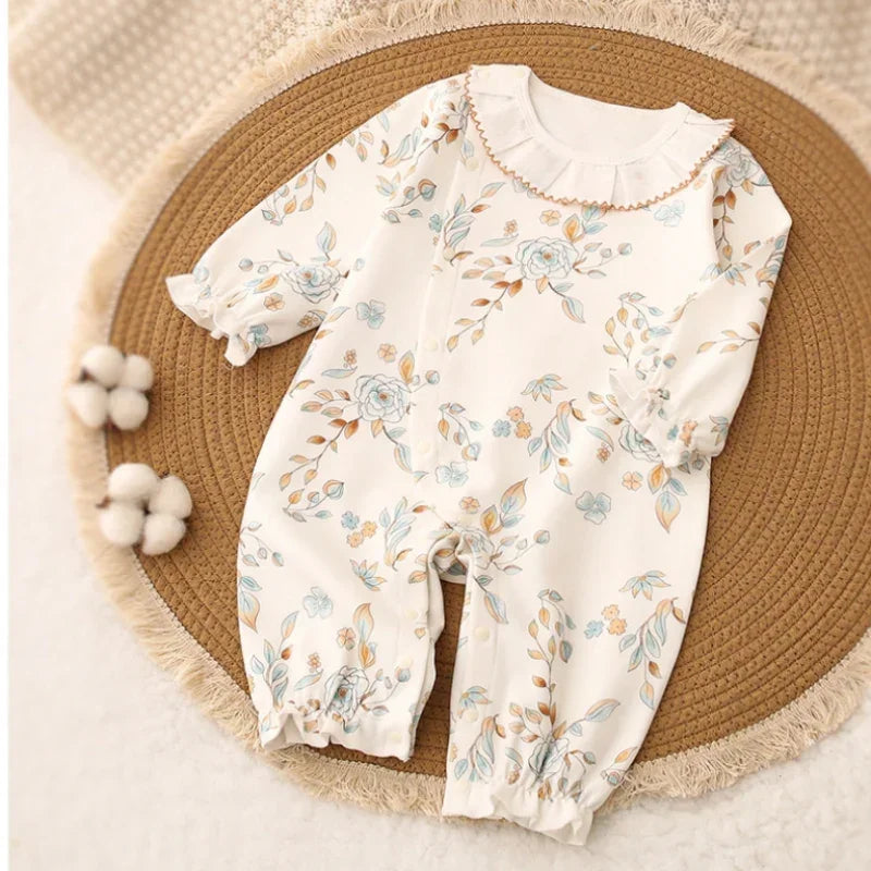 100% Cotton Long Sleeve Floral Romper - Asiatic Apple - Bodyfeu