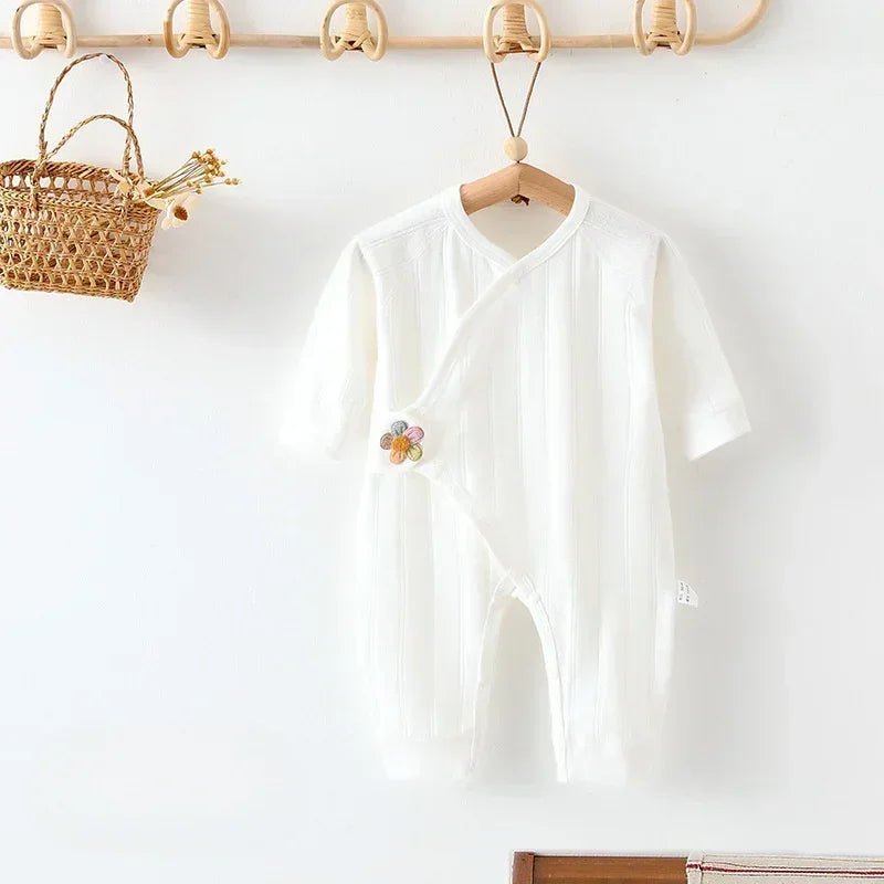 100% Cotton Long Sleeve Romper with Velcro Closure - Blue Flower - Bodyfeu