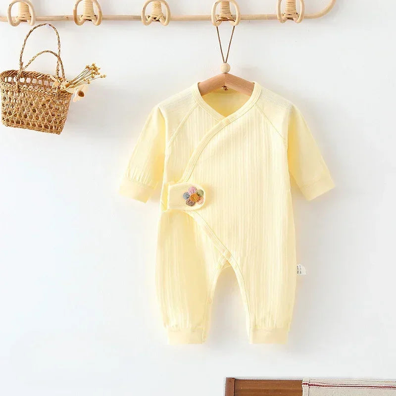 100% Cotton Long Sleeve Romper with Velcro Closure - Blue Flower - Bodyfeu