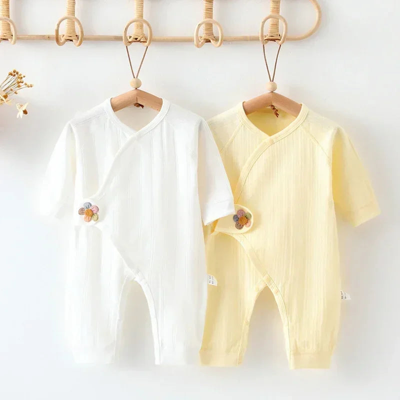 100% Cotton Long Sleeve Romper with Velcro Closure - Blue Flower - Bodyfeu