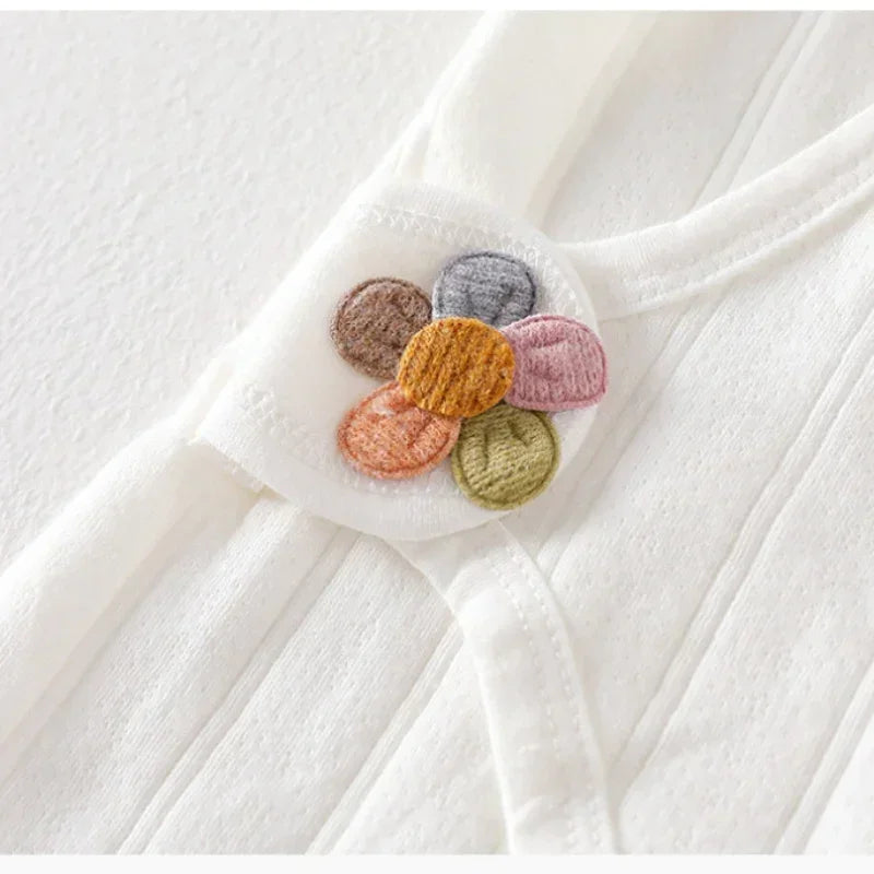 100% Cotton Long Sleeve Romper with Velcro Closure - Blue Flower - Bodyfeu