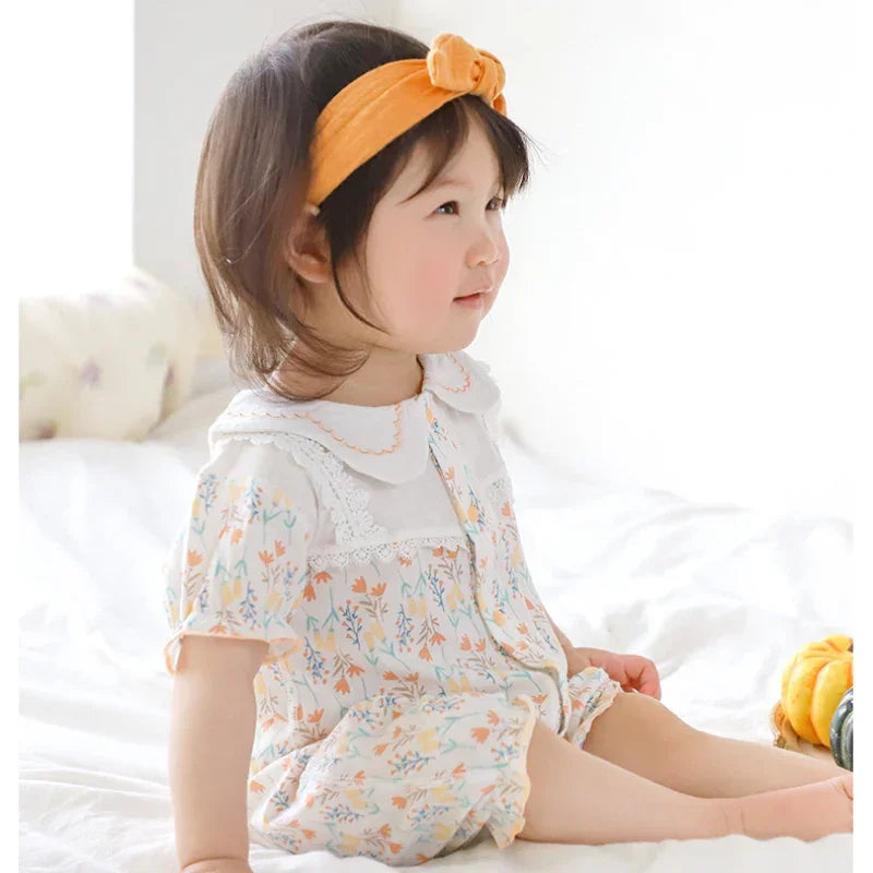 100% Cotton Short Sleeve Snap-Up Romper - Pink Floral - Bodyfeu