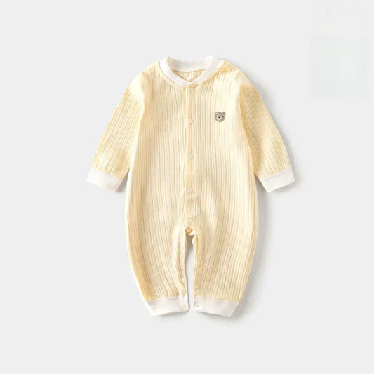 100% Cotton Long Sleeve Snap-Up Romper - Yellow Bear - Bodyfeu