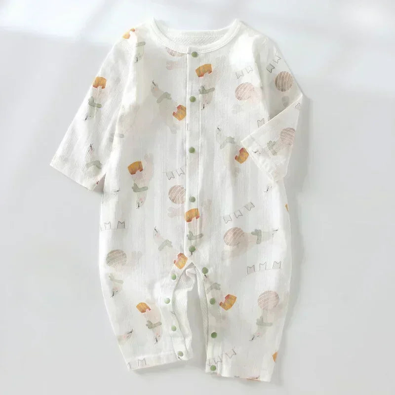 100% Cotton Long Sleeve Snap-Up Romper - Elephant & Flowers - Bodyfeu