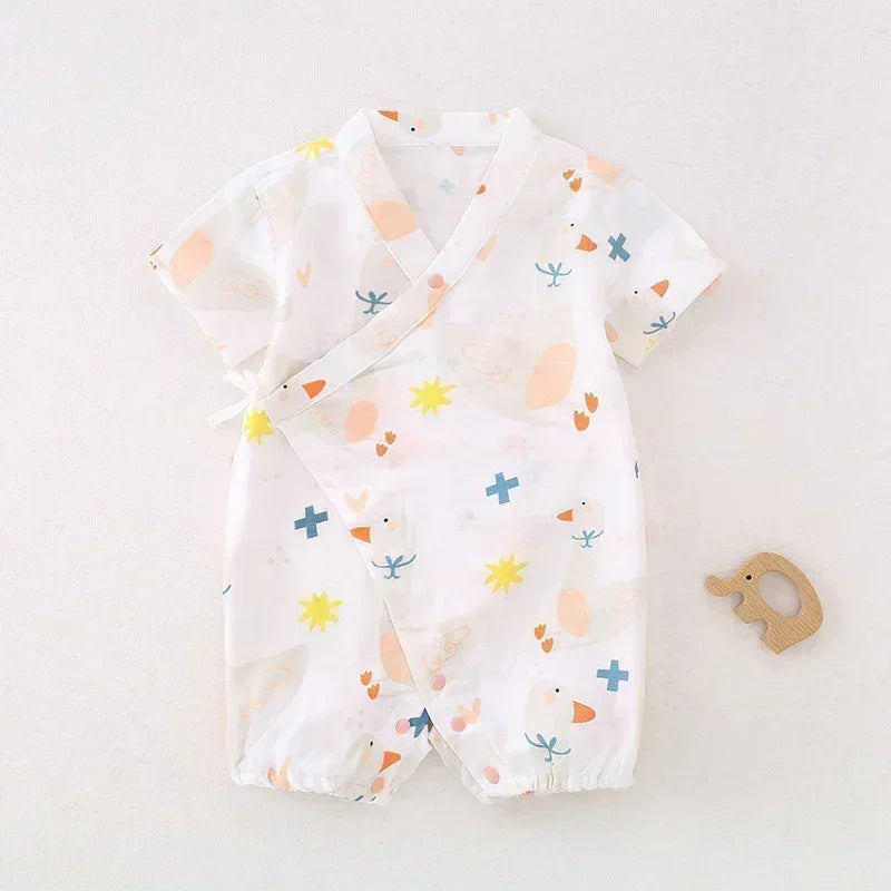 Cotton & Bamboo Muslin Short Sleeve Romper - Goose - Bodyfeu
