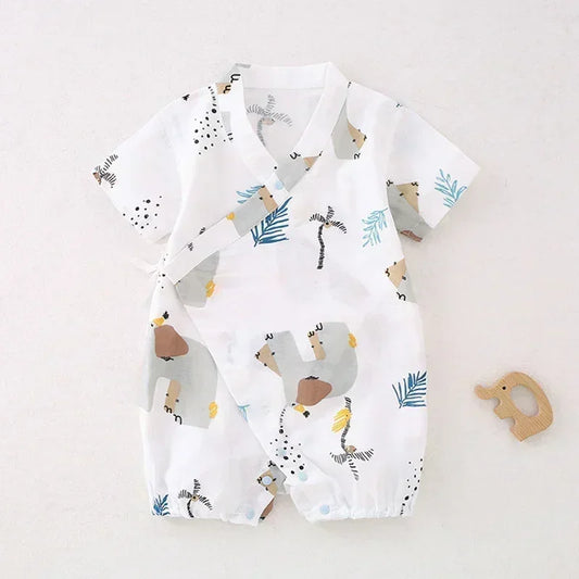 Cotton & Bamboo Muslin Short Sleeve Romper - Goose - Bodyfeu