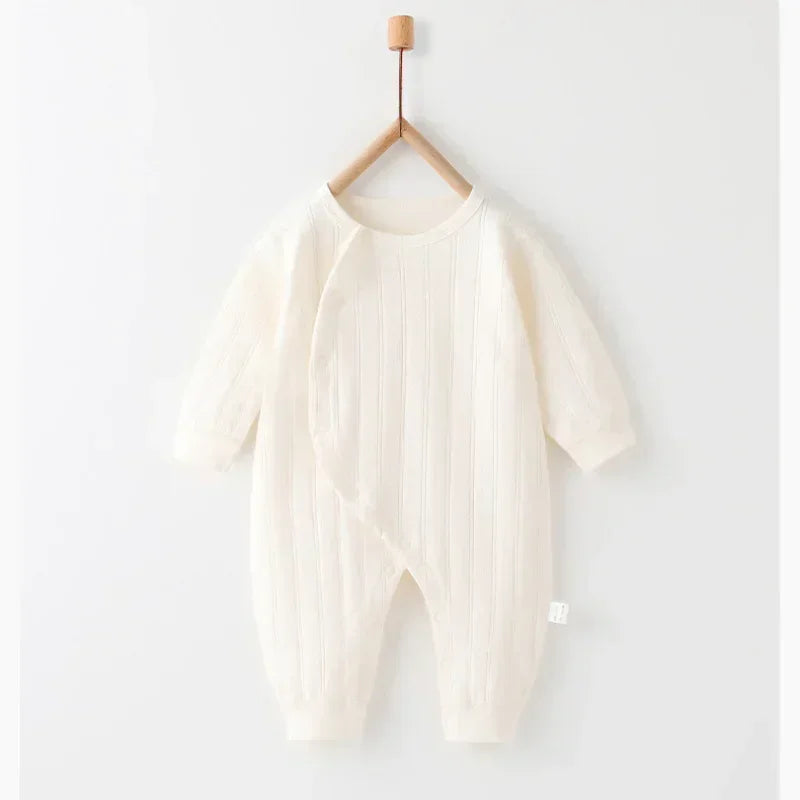 100% Cotton Long Sleeve Side-Snap Romper - Brown - Bodyfeu