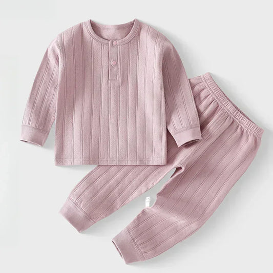 100% Cotton Long Sleeve Top & Pants Set- Brown - Bodyfeu