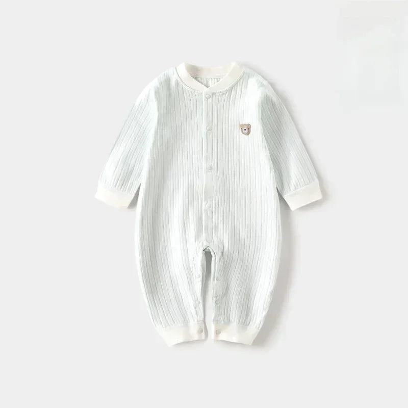 100% Cotton Long Sleeve Snap-Up Romper - Yellow Bear - Bodyfeu