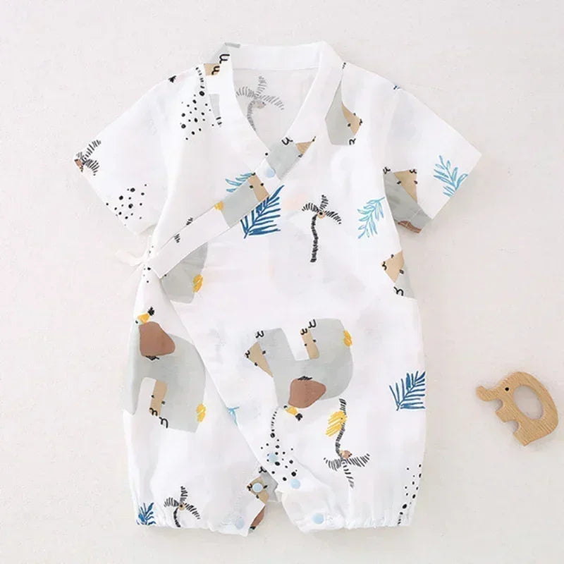 Cotton & Bamboo Muslin Short Sleeve Romper - Goose - Bodyfeu