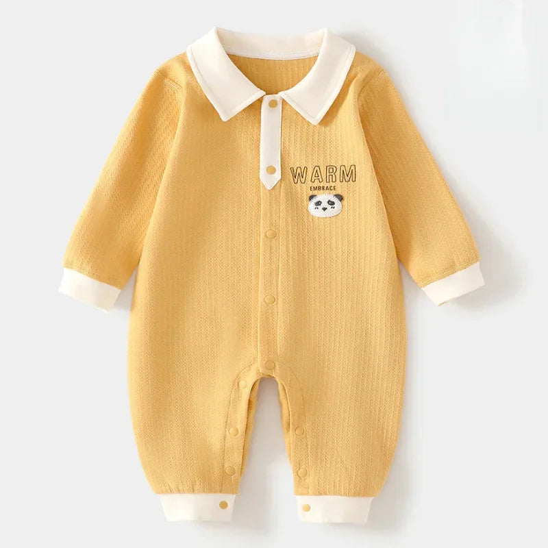 100% Cotton Long Sleeve Romper - Yellow Panda - Bodyfeu