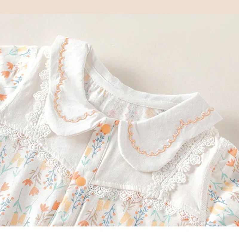 100% Cotton Short Sleeve Snap-Up Romper - Pink Floral - Bodyfeu