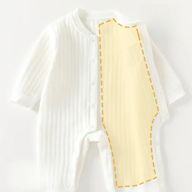 100% Cotton Warm Long Sleeve Snap-Up Romper - Pink Bear - Bodyfeu