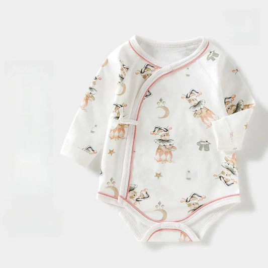 100% Cotton Long Sleeve Kimono Bodysuit - Pink Bunny - Bodyfeu