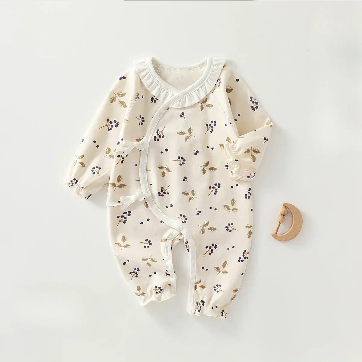 100% Cotton Long Sleeve Kimono Romper - Fruits & Leaves - Bodyfeu