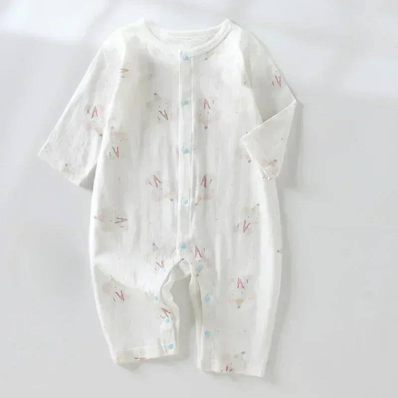 100% Cotton Long Sleeve Snap-Up Romper - Elephant & Flowers - Bodyfeu