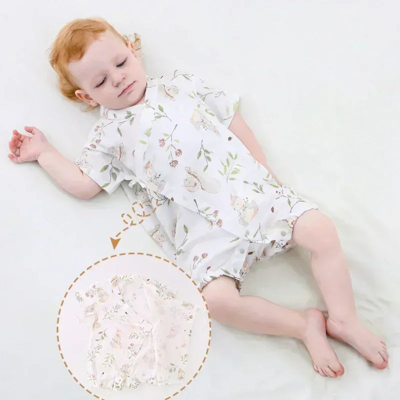Cotton & Bamboo Muslin Short Sleeve Romper - Goose - Bodyfeu