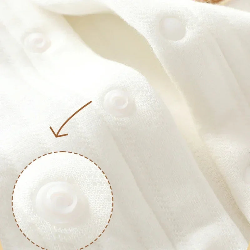 100% Cotton Warm Long Sleeve Snap-Up Romper - Pink Bear - Bodyfeu