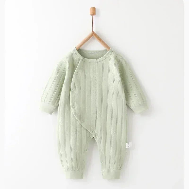 100% Cotton Long Sleeve Side-Snap Romper - Brown - Bodyfeu