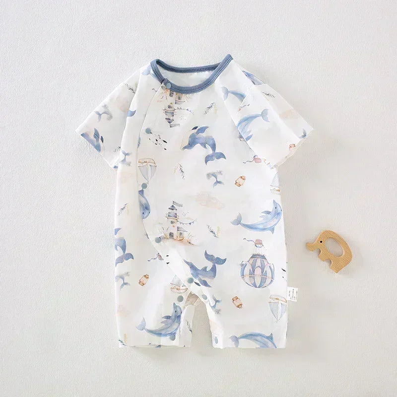 Cotton & Bamboo Muslin Short Sleeve Romper - Pear & Bunny - Bodyfeu