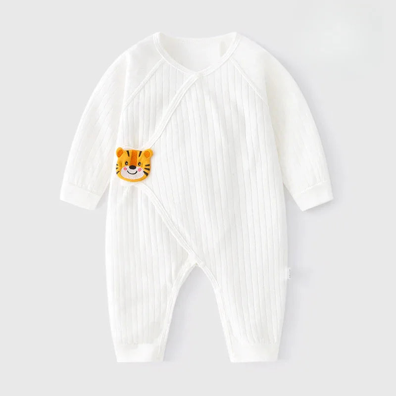 100% Cotton Long Sleeve Romper with Velcro Closure - Tiger - Bodyfeu