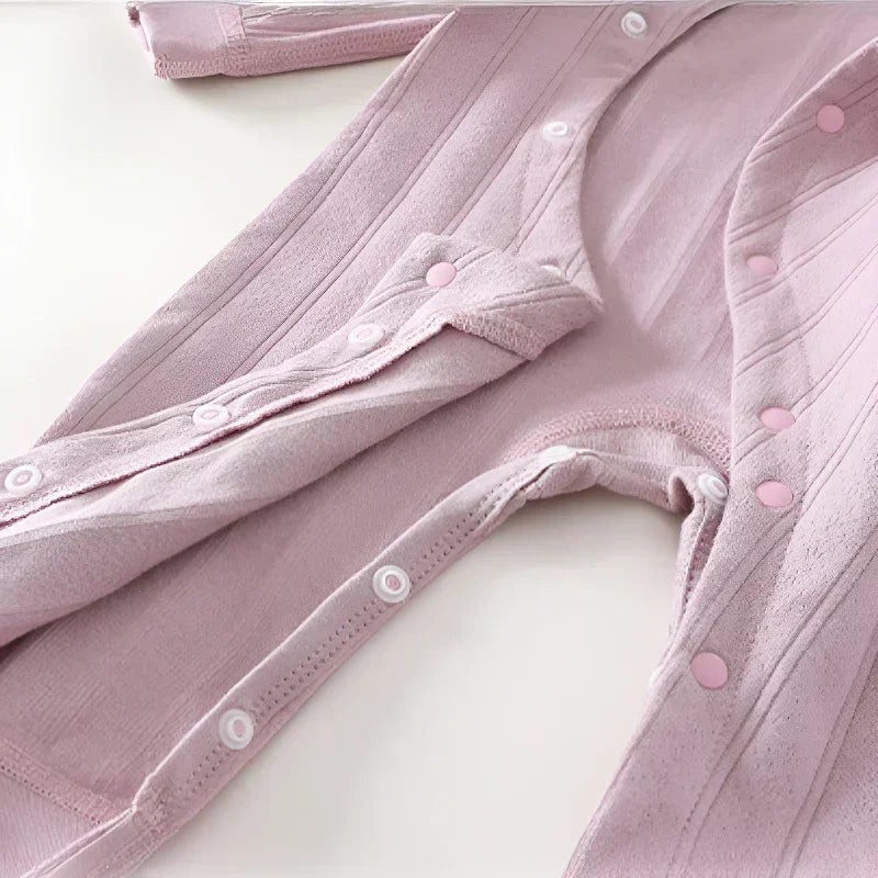 100% Cotton Long Sleeve Side-Snap Romper - Brown - Bodyfeu