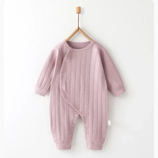 100% Cotton Long Sleeve Side-Snap Romper - Brown - Bodyfeu