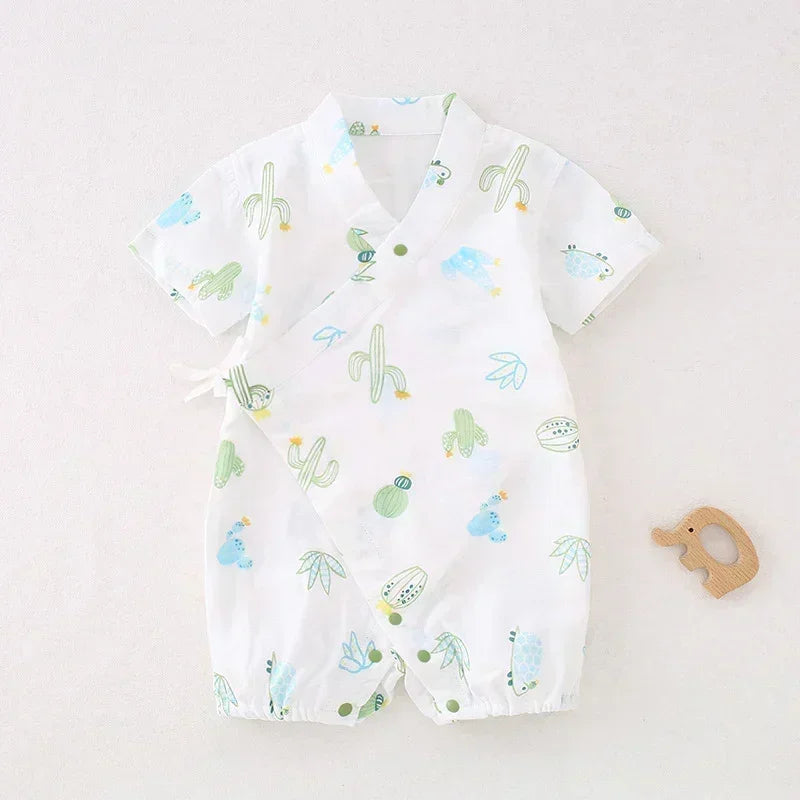 Cotton & Bamboo Muslin Short Sleeve Romper - Goose - Bodyfeu