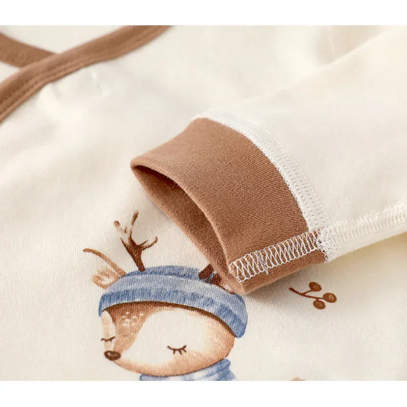 Cotton Long Sleeve Bodysuit with Velcro Closure - Blue Deer - Bodyfeu