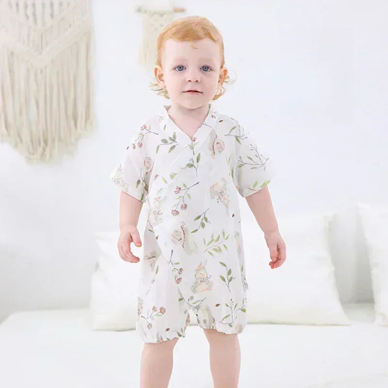 Cotton & Bamboo Muslin Short Sleeve Romper - Goose - Bodyfeu