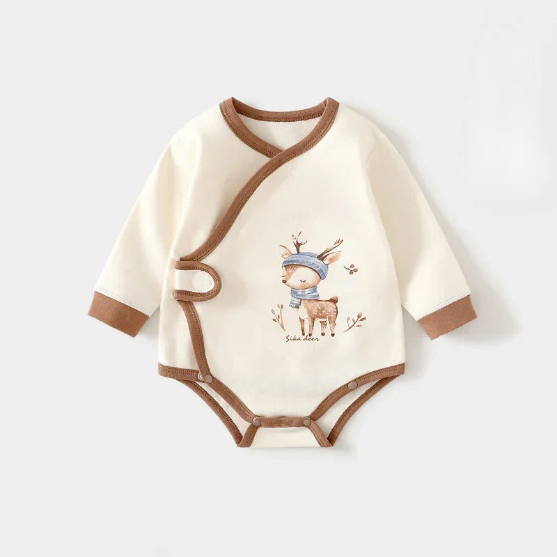 Cotton Long Sleeve Bodysuit with Velcro Closure - Blue Deer - Bodyfeu