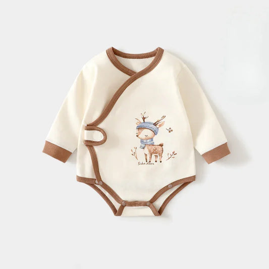 Cotton Long Sleeve Bodysuit with Velcro Closure - Blue Deer - Bodyfeu