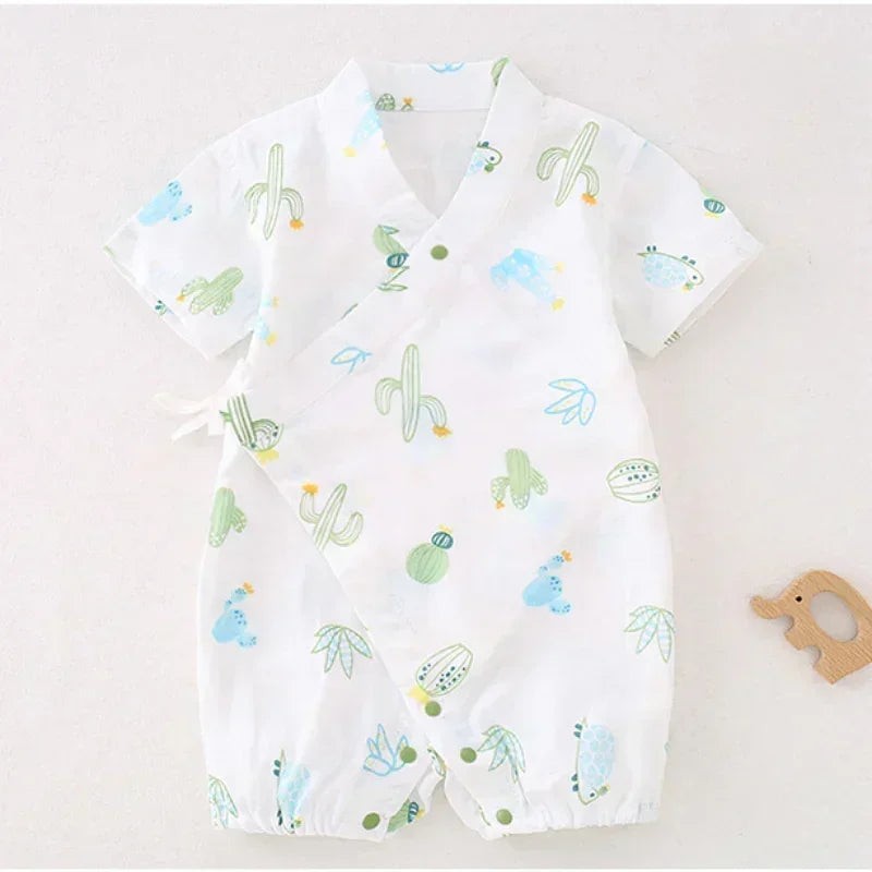 Cotton & Bamboo Muslin Short Sleeve Romper - Goose - Bodyfeu