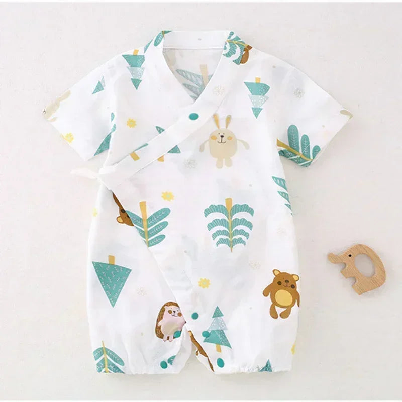 Cotton & Bamboo Muslin Short Sleeve Romper - Goose - Bodyfeu