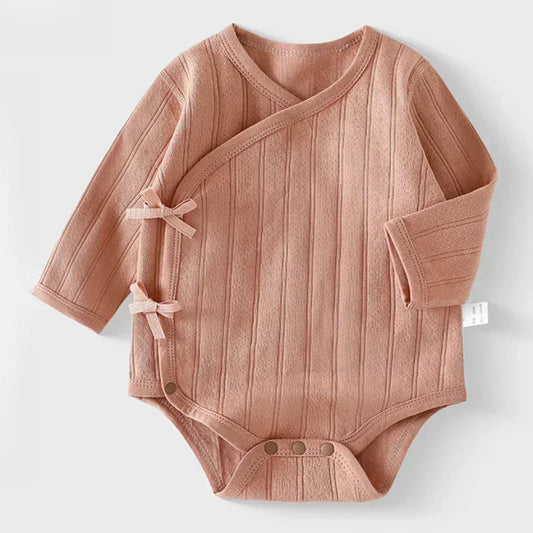 100% Cotton Long Sleeve Kimono Bodysuit - Brown - Bodyfeu