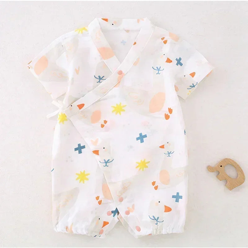 Cotton & Bamboo Muslin Short Sleeve Romper - Goose - Bodyfeu