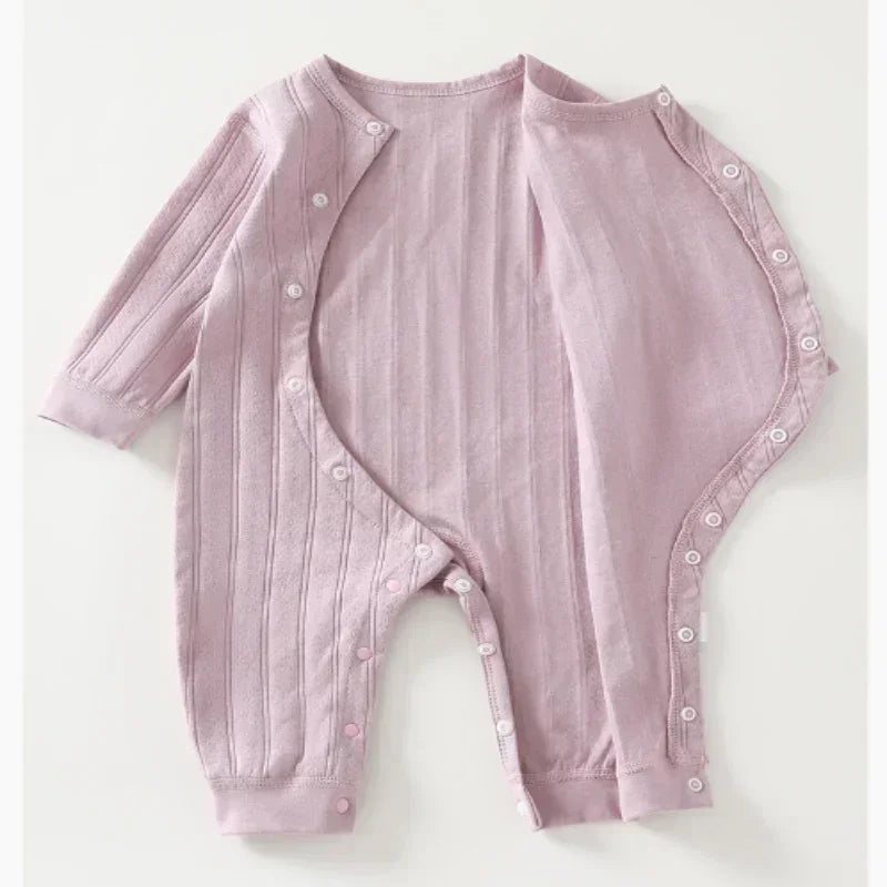 100% Cotton Long Sleeve Side-Snap Romper - Brown - Bodyfeu