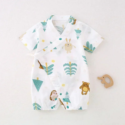 Cotton & Bamboo Muslin Short Sleeve Romper - Goose - Bodyfeu