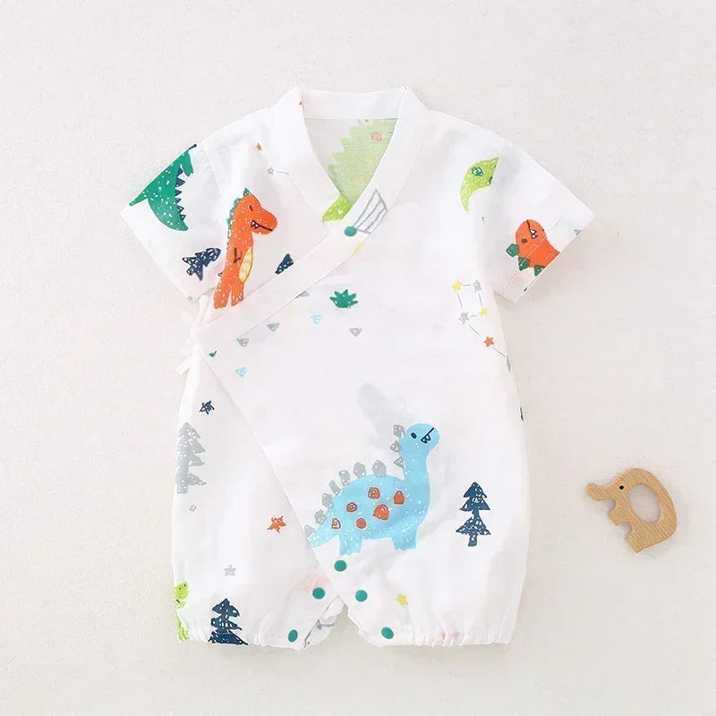 Cotton & Bamboo Muslin Short Sleeve Romper - Goose - Bodyfeu