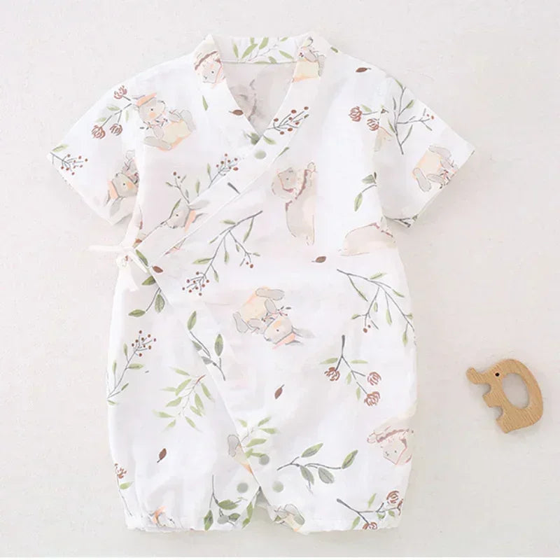 Cotton & Bamboo Muslin Short Sleeve Romper - Goose - Bodyfeu