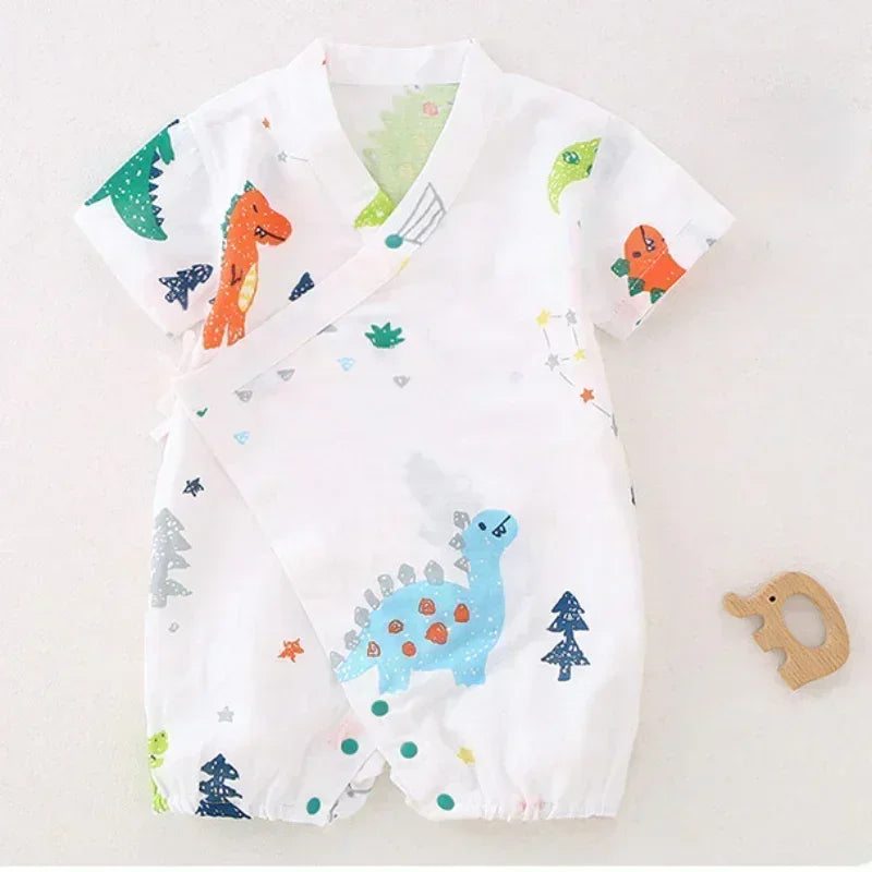 Cotton & Bamboo Muslin Short Sleeve Romper - Goose - Bodyfeu