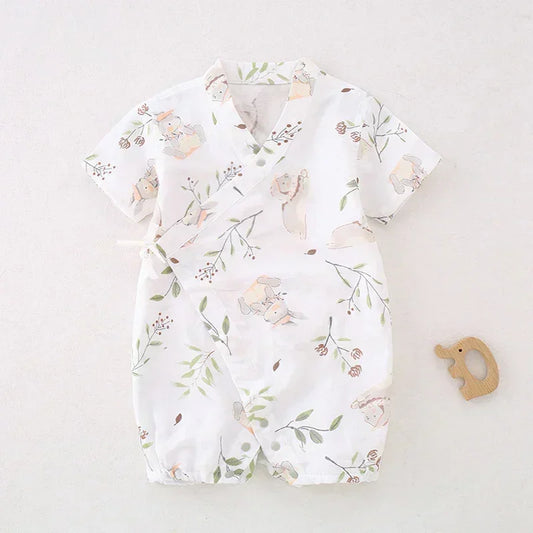 Cotton & Bamboo Muslin Short Sleeve Romper - Goose - Bodyfeu