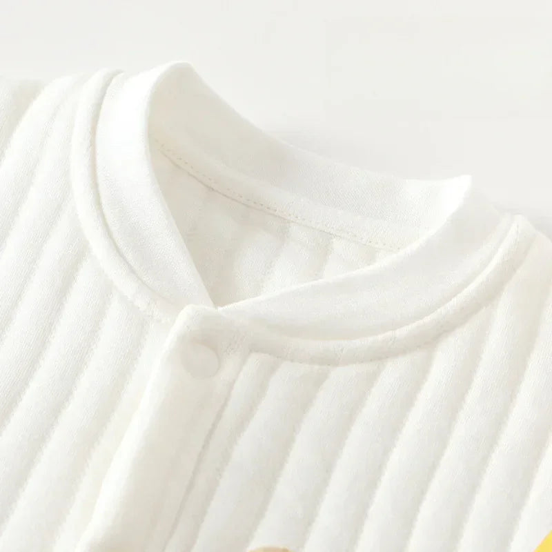 100% Cotton Warm Long Sleeve Snap-Up Romper - Pink Bear - Bodyfeu