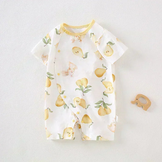 Cotton & Bamboo Muslin Short Sleeve Romper - Pear & Bunny - Bodyfeu